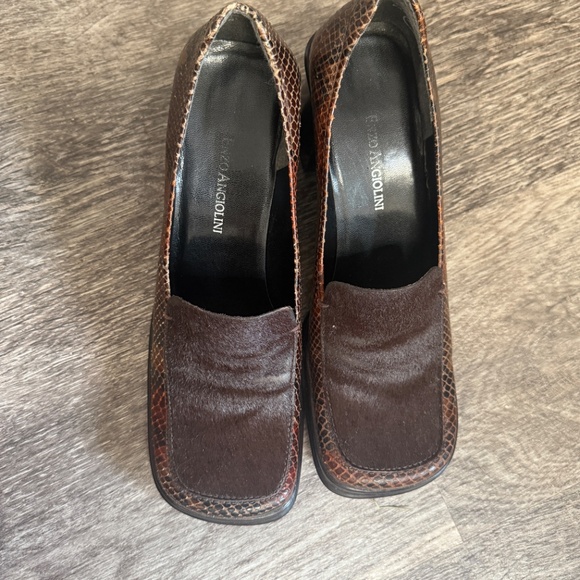 Retro ENZO ANGIOLINI Croc & Pony Hair Square Heeled Shoe 7.5 - Picture 2 of 5